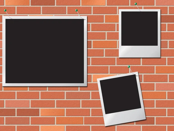 Photo Frames Means Empty Space And Brick-Wall — Stock Photo, Image