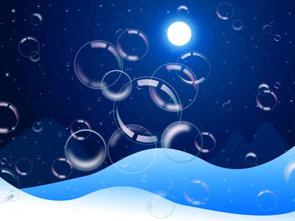 Background Bubbles Means Snow Flakes And Backdrop — Stock Photo, Image