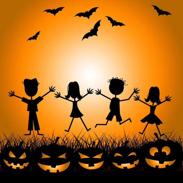 Halloween kids zeigt Tricks oder Leckereien und Kinder — Stockfoto
