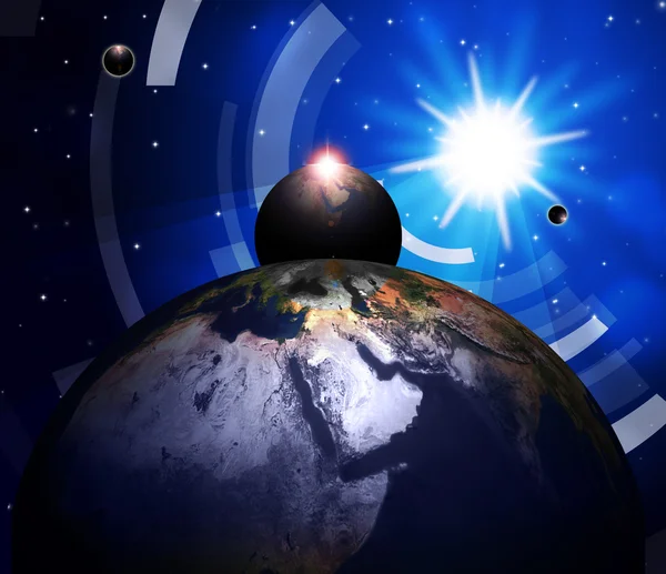 Planeter världen visar solsystemet och globaliseringen — Stockfoto