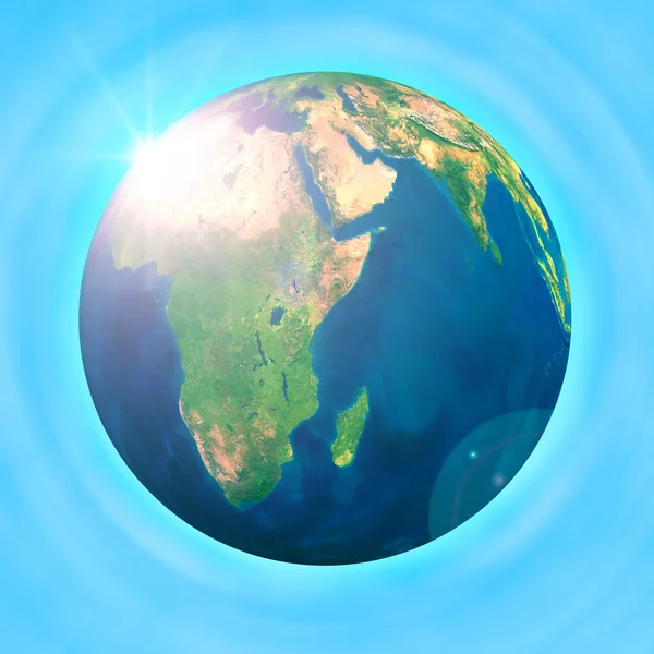 太阳光线显示行星世界和全球范围内 — 图库照片