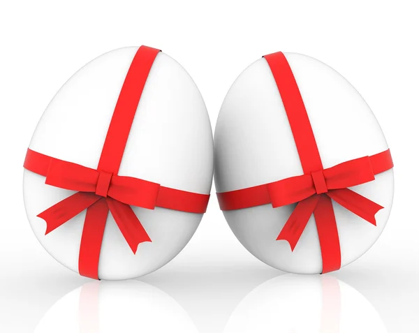 Пасхальные яйца показывают подарочную ленту и лук — стоковое фото