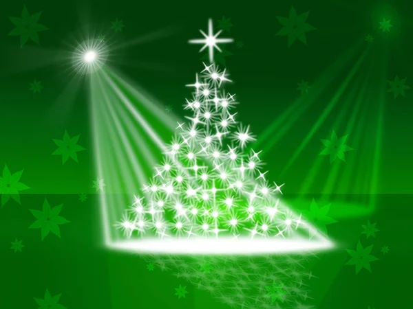 Xmas Tree Represents Lightsbeams Of Light And Celebrate — Stock Photo, Image