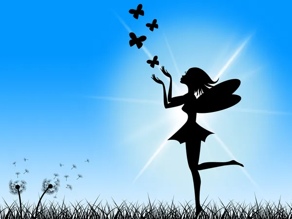 Butterflies Blue Means Fairy Tale And Sun — Stock Photo, Image