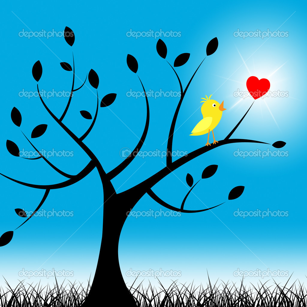 Tree Birds Means Valentine Day And Environment — Stock Photo ...