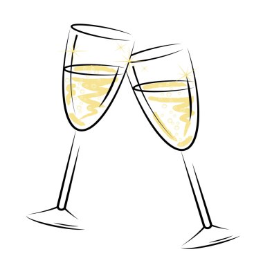 Şampanya bardağı, köpüklü şarap ve alkol temsil eder