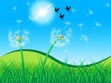 çim kuşlar göstermektedir dandelion tohum ve kırsal