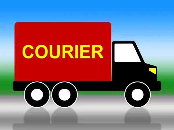 Courier levering geeft aan ruilend verzendkosten en voertuig — Stockfoto