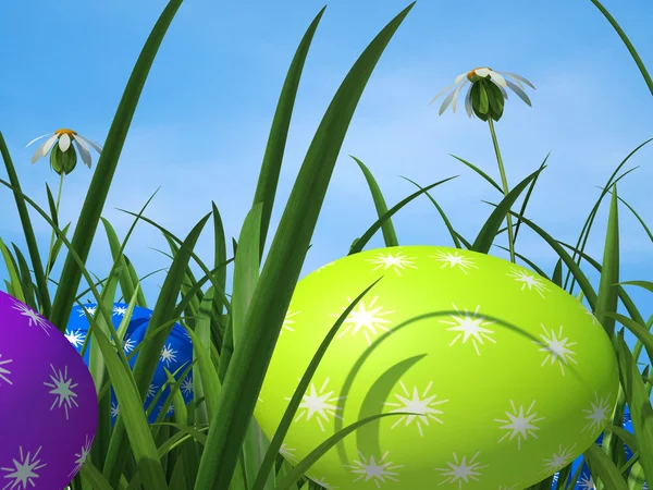 Uova di Pasqua significa erba verde e ambiente — Foto Stock