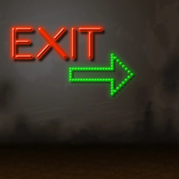 Neon de saída indica saídas de fuga e brilho — Fotografia de Stock