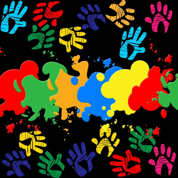 Colourful Handprints Indicates Color Colors And Backgrounds — Stock Photo, Image