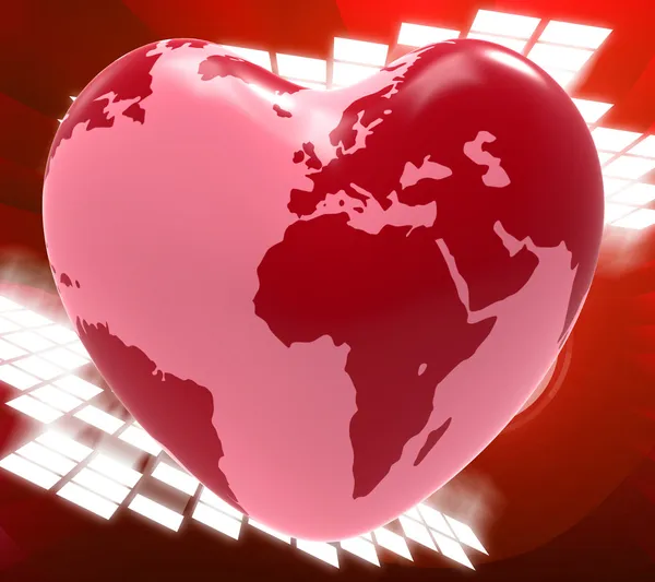 Hart wereldbol betekent Valentijnsdag en aarde — Stockfoto
