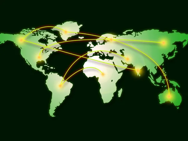 Mapa del Mundo Representa la Red de Computadoras y Cartografía —  Fotos de Stock