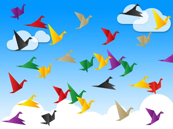 Vliegen vrijheid geeft zwerm vogels en ontsnaptelatający wolność oznacza stado ptaków i uciekł — Zdjęcie stockowe