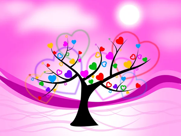 Tree Heart Means Valentine's Day And Hearts — Stock Photo, Image