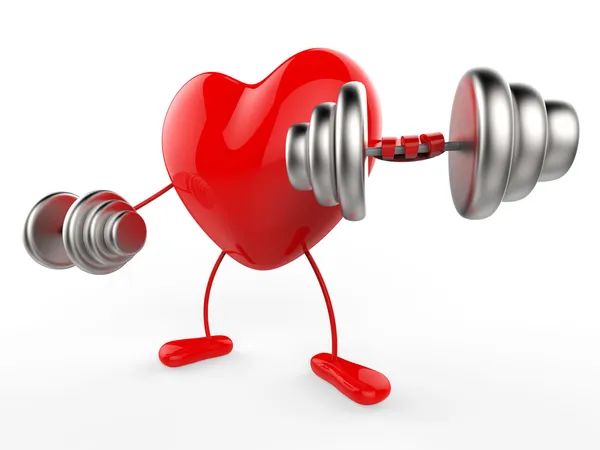 Weights Heart Shows Working Out And Active — Stock Photo, Image