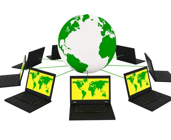 Global Network Means Networking Monitor And Planet — Stock Photo, Image