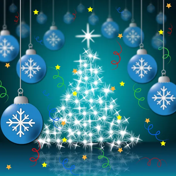 Vánoční strom ukazuje, Veselé Vánoce a cetka — Stock fotografie