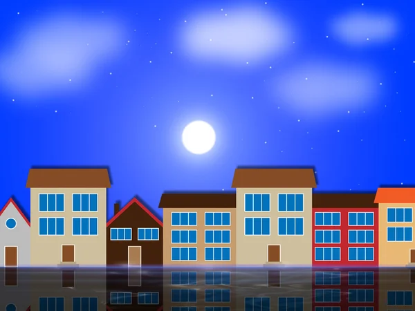 Moon Houses Shows Night Time And Apartment — Stock Photo, Image