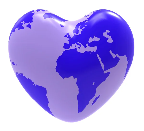 Globus-Herz zeigt Valentinstag und Globalisierung an — Stockfoto