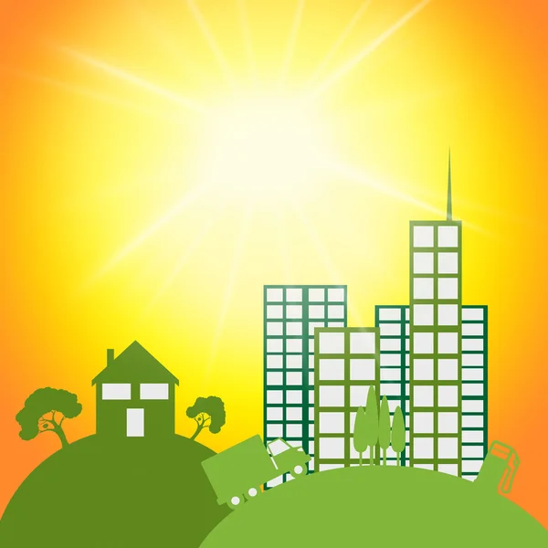 Sun Eco Shows Go Green And City — Stock Photo, Image