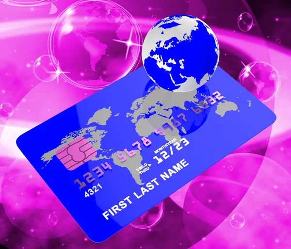 Cartão de Crédito Representa Globalização de Cartões de Crédito e Planeta — Fotografia de Stock