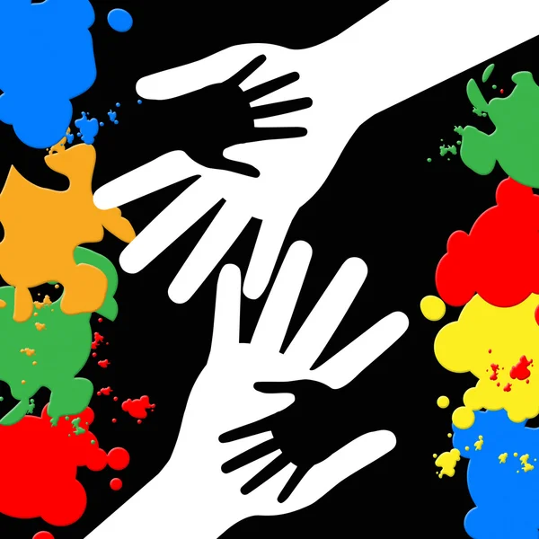 Holding Hands Represents Paint Colors And Bonding — Stock Photo, Image