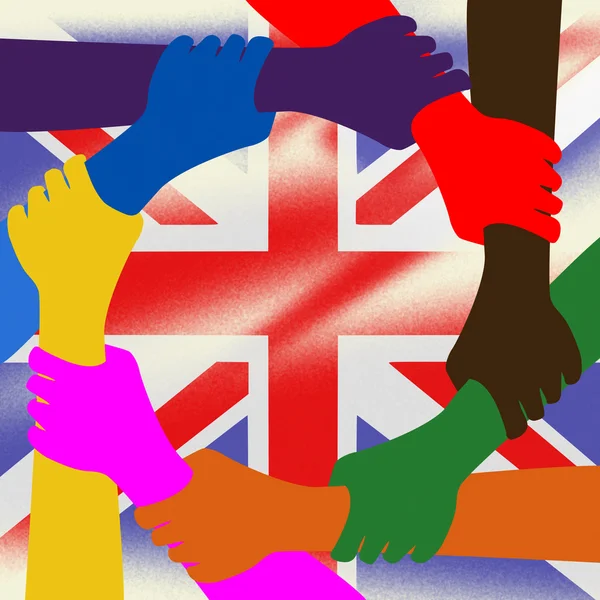 Holding Hands Represents Union Jack And British — Stock Photo, Image
