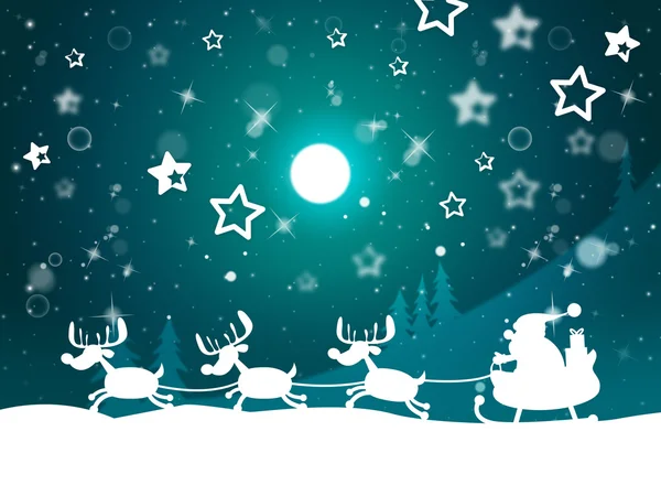 圣诞老人驯鹿指示圣诞快乐，麋鹿 — 图库照片