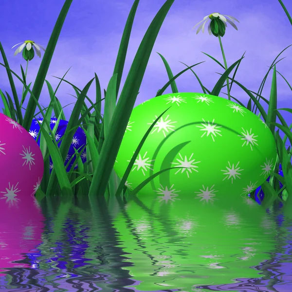 Easter Eggs Represents Green Grass And Environment — Stock Photo, Image