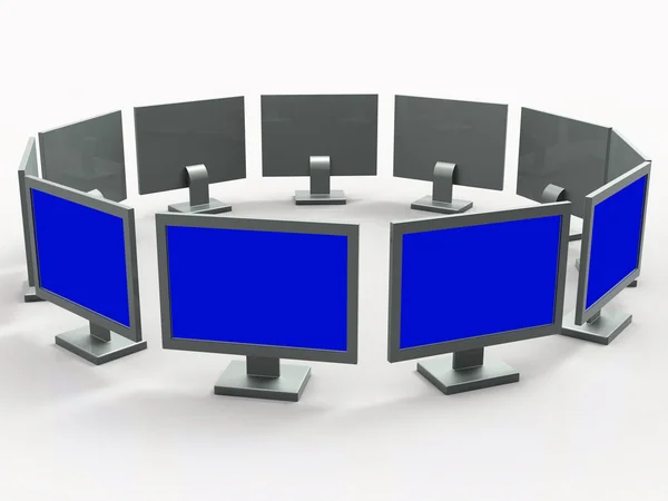 Copyspace monitorok mutat iskolapad pc és kommunikációs — Stock Fotó