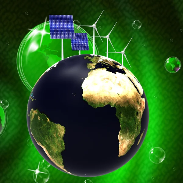 Enerji kaynağı ve dünya güneş paneli gösterir — Stok fotoğraf