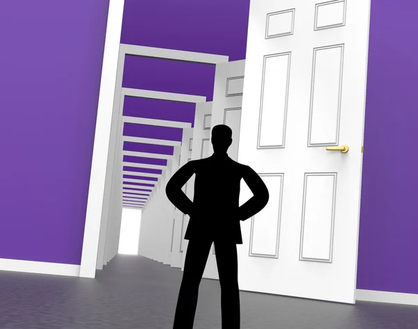 Silhouette ajtók képviseli a férfiak emberi és szerkezeti — Stock Fotó
