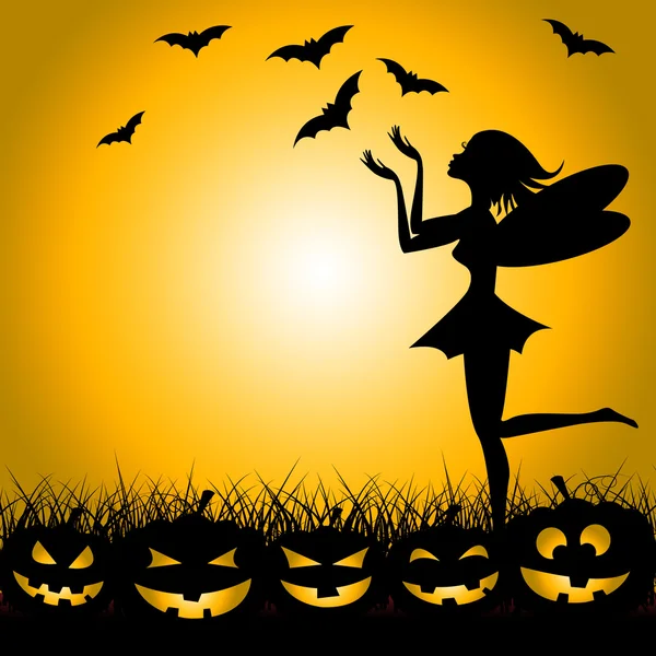 Halloween víla ukazuje trick nebo léčbě a netopýry — Stock fotografie