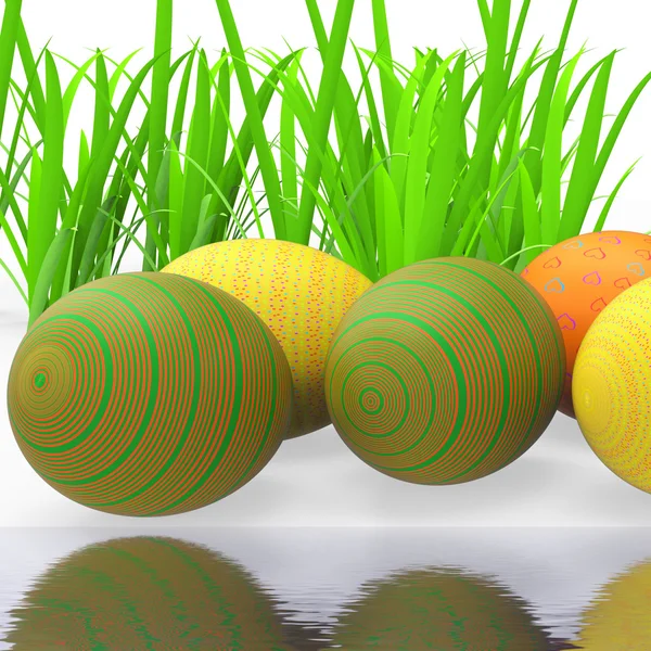 Easter Eggs Means Green Grass And Environment — Stock Photo, Image