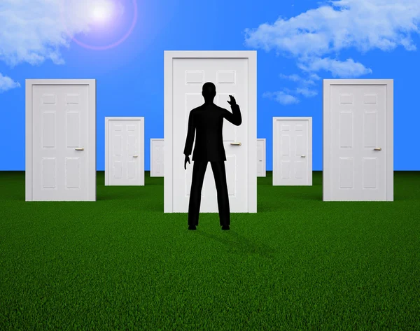 Doors Choice Shows Man Doorways And Direction — Stock Photo, Image