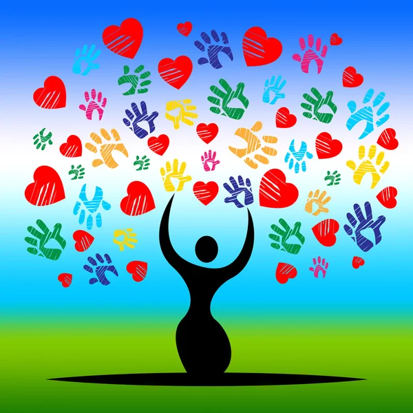 L'arbre d'empreintes de main représente la Saint-Valentin et les œuvres d'art — Photo