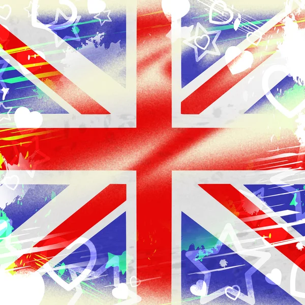 Unie jack vertegenwoordigt Britse vlag en achtergrond — Stockfoto