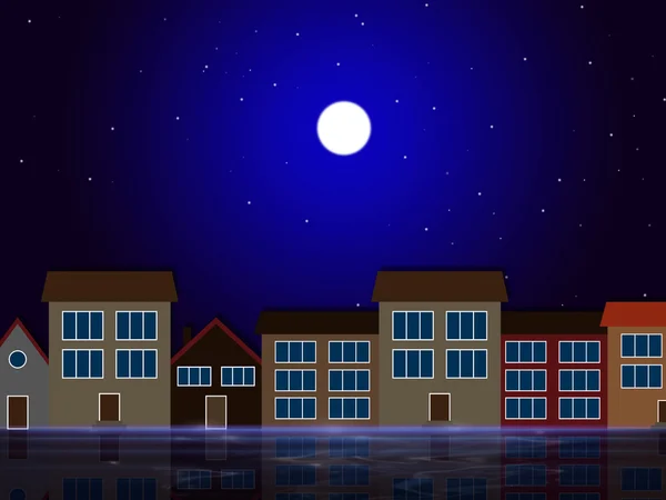 Moon Night Indicates Astronomy House And Residential — Stock Photo, Image