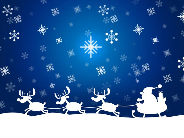 Reindeer Santa Shows Winter Snow And Congratulation — Stock Photo, Image