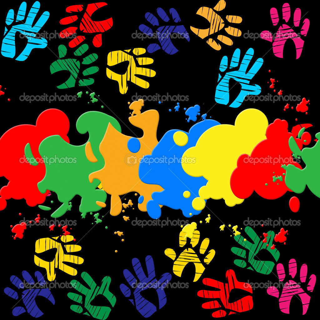 Impronte di mani colorate indica colore colori e sfondi — Foto Stock