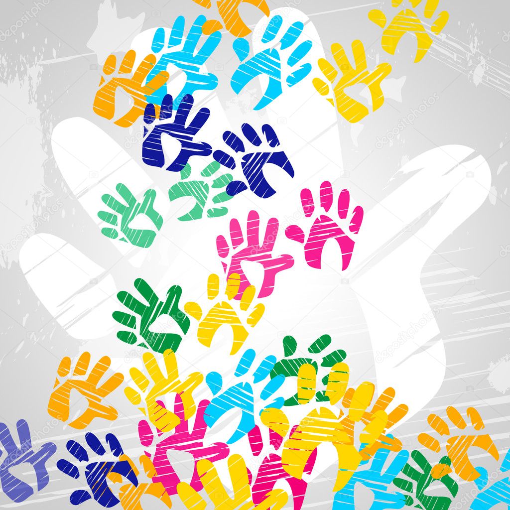 Impronte di mani di colore ad acquerello bambino significato e multicolore — Foto di stuartmiles