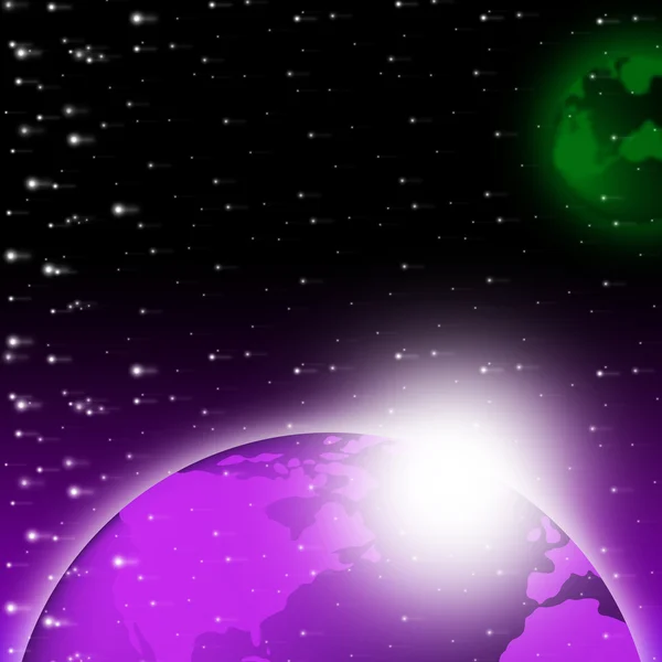 Fioletowy ziemi tło pokazuje jasności planety i nieba — Zdjęcie stockowe