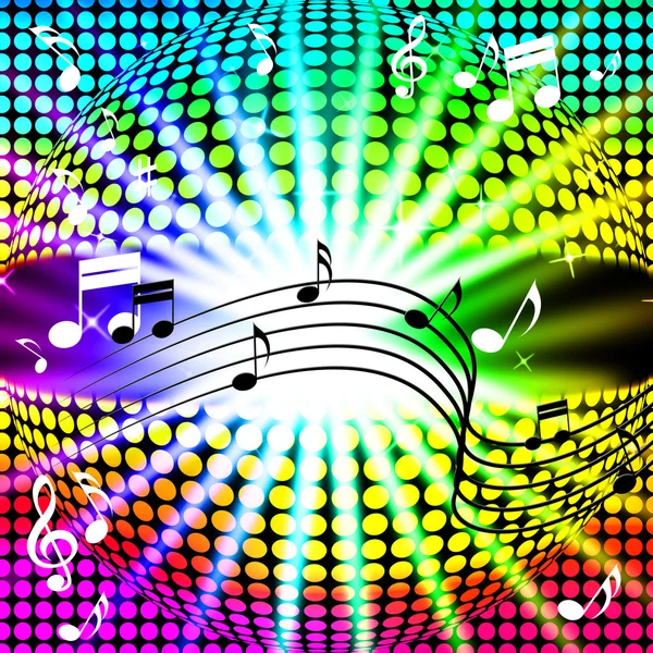 Musik Discokugel Hintergrund zeigt Lieder tanzen und beamen — Stockfoto