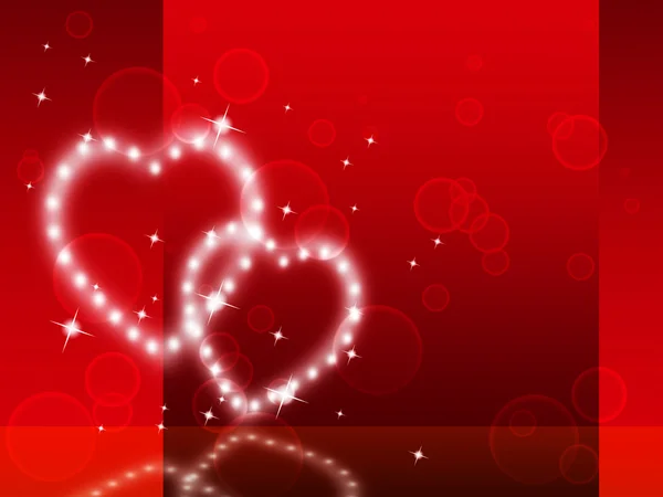 Red Hearts fondo muestra cariño especial y Sparklin — Foto de Stock