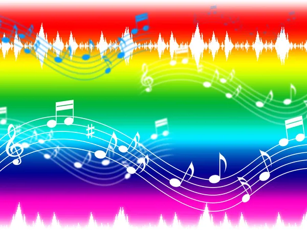 Regenbogenmusik im Hintergrund zeigt Musikstück und Instrument — Stockfoto