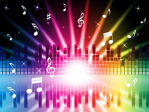 Musik Farben Hintergrund zeigt Instrumente Lieder und Frequenzen — Stockfoto