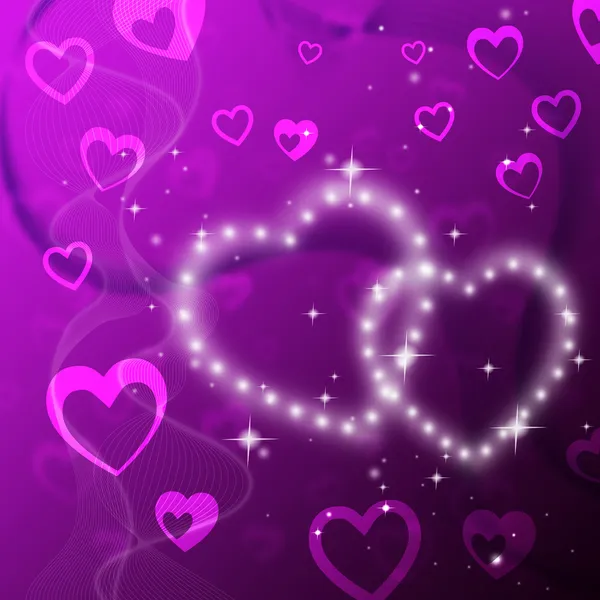 Lila Herzen Hintergrund zeigt romantisch verliebt und glitzernd — Stockfoto