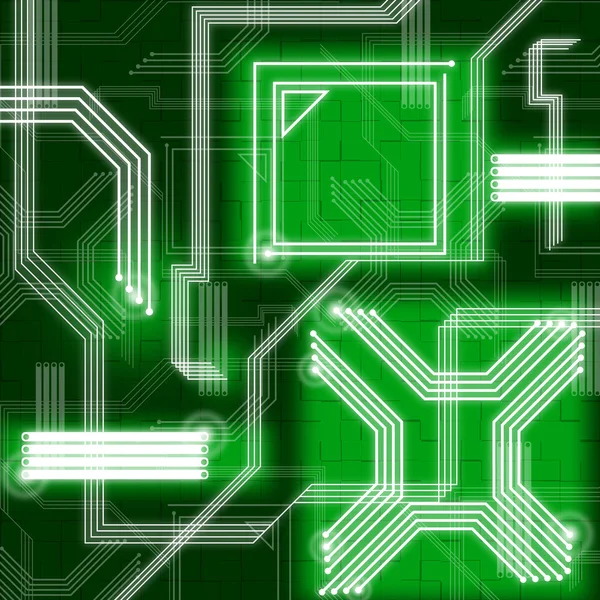 Green Lines Background Means Data Pathway And Connection — Stock Photo, Image