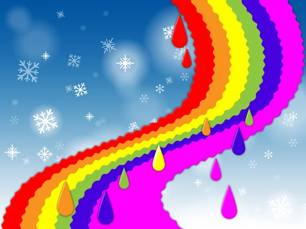 Rainbow Background Shows Blue Sky And Snowin — Stock Photo, Image